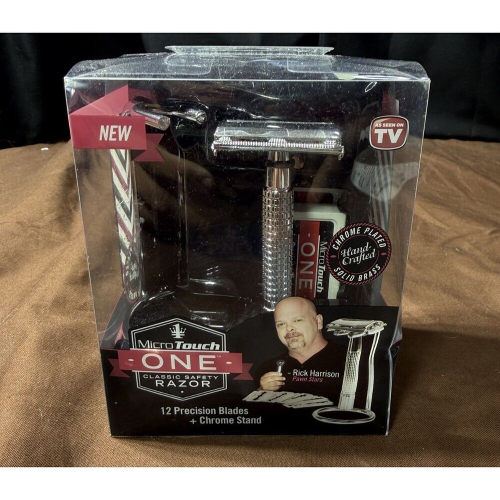 Micro Touch ONE Classic Safety Razor 12 Precision Blades Chrome Stand New Sealed